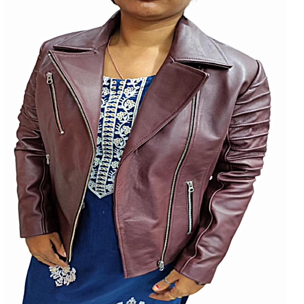 Women's Burgundy REAL Sheepskin Leather, Biker Motorcycle Jacket, Moto Jacket,Quilted Style,Real Cafe Racer Leather Jacket,Christmas Gift For Her