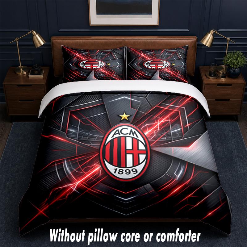 AC Milan Design Bed Bedding Set 1 Duvet Cover + 2 Pillowcases Soft Breathable Household Bed Linens
