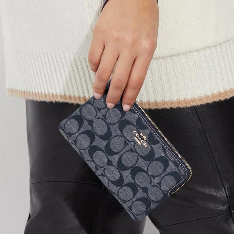 Coach Nolita 16 Классический Монограммный Клатч-Кошелек на Молнии Тканевый Браслет Маленький Женский Клатч Джинсово-Синий CH371-IMDEI