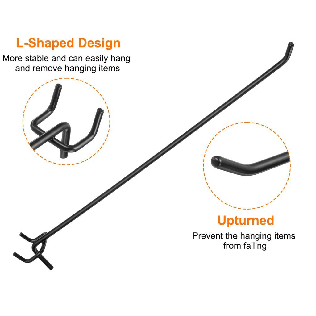 uxcell Stainless Steel Pegboard Holder for and Tool Black 50-Pack 12-Inch Hooks, Wall-Mounted Workbenches, Garages, Kitchens, Shops, Organizer,