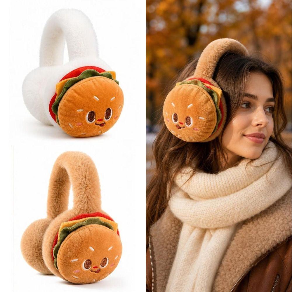 Cartoon Fluffy Ear Warmers Soft Burger Earmuffs Cute Fuzzy Ear Covers Winter Outdoor