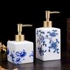 Сине-белая бутылка для хранения Аксессуары для ванной комнаты Керамический контейнер для мыла Столик для умывания Мыло Шампунь Бутылка для хранения косметики 300 мл