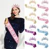 1 Set Crown Headgear Vivid Color Stunning Visual Effect Plastic Crown Headgear Decoration with Birthday Sash Set Birthday Gift