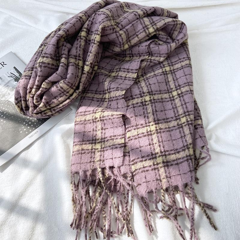 Новый клетчатый шарф Женский Зимний Утепленный Теплый Ретро Бахрома Шарф Шаль Утепленный Теплый для Холодной Погоды