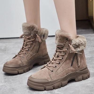 Уютные Теплые Плюшевые Ботильоны Женские Модные На шнуровке Боковая молния Дизайнерские Ботинки Зимние Повседневные На толстой подошве Снежные ботинки Zapatos De Mujer