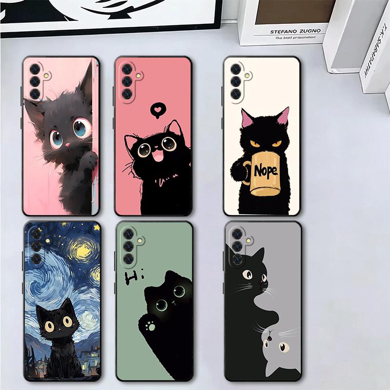 Black Cat Cartoon Cute Soft Phone Case for Samsung A17 A37 A57 A16 A26 A36 A56 A15 A25 A35 A55 A14 A24 A34 A54 A13 A23 A33 A53 A