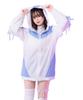 Yumetenbo Women's Cat Ear Rashguard Hoodie, White/Blue, 535317