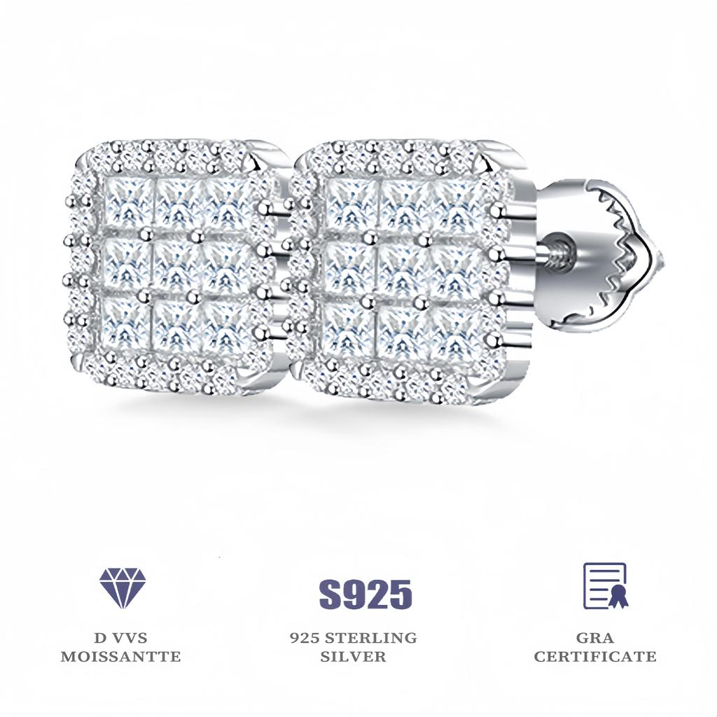 Unique 925 Sterling Silver Ladies Moissanite Stud Earrings Vintage Non Tarnish Womens 925 Silver Earring