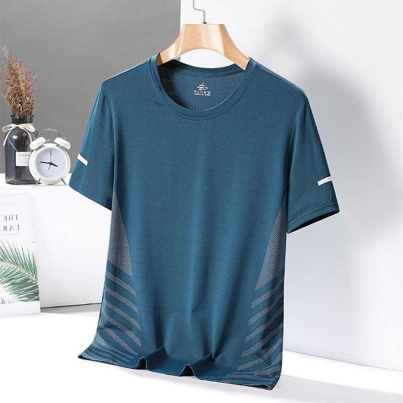 Прохладная и дышащая футболка с короткими рукавами для мужчин, летняя рубашка из ледяного шелка с круглым вырезом, повседневная футболка