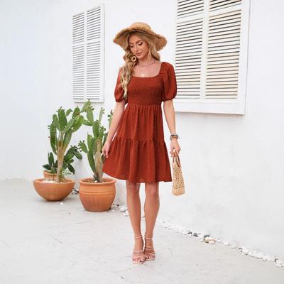 Женское плиссированное мини-платье с квадратным вырезом и милым летним принтом