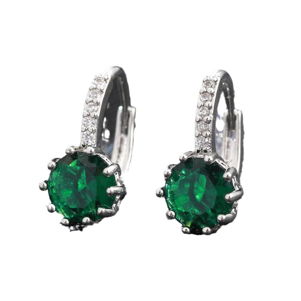 Korean Multi-Color Round Diamond Zircon Earrings: Elegant, Simple, and Luxurious Design for Women