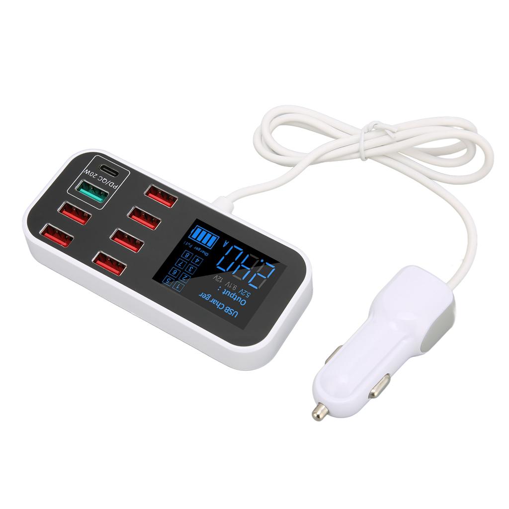 A9S+ 8 Port Car Charger 40W Fast Charging QC 3.0 USB C Multiple USB Charging Stations with LCD for Car Multiple Device