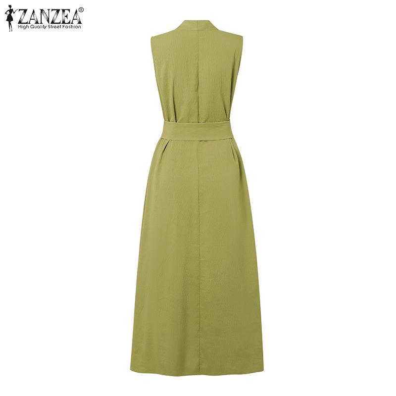 ZANZEA Женское летнее повседневное длинное платье без рукавов с V-образным вырезом