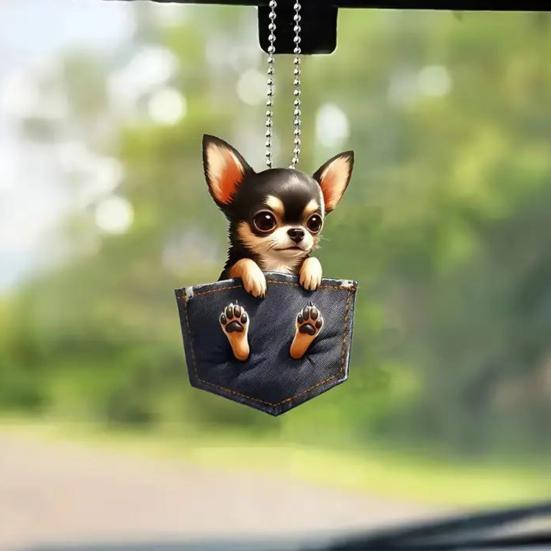 Dog Car Charms Adorable Acrylic Ornament Rearview Mirror Hanging Decor for Car Christmas Trees Decoration