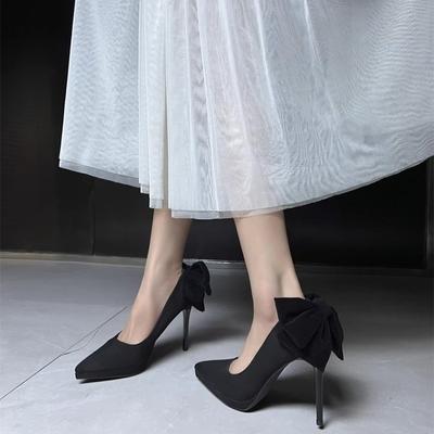 Модные туфли на высоком каблуке Элегантные тонкие шпильки Острый носок Бант Вечерние туфли-лодочки из ПУ кожи Туфли на высоком каблуке с острым носком для женщин