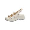 Krazing Pot Sheepskin Peep Toe Thick High Heels Summer Shoes Buckle Straps Platform Women Sandals