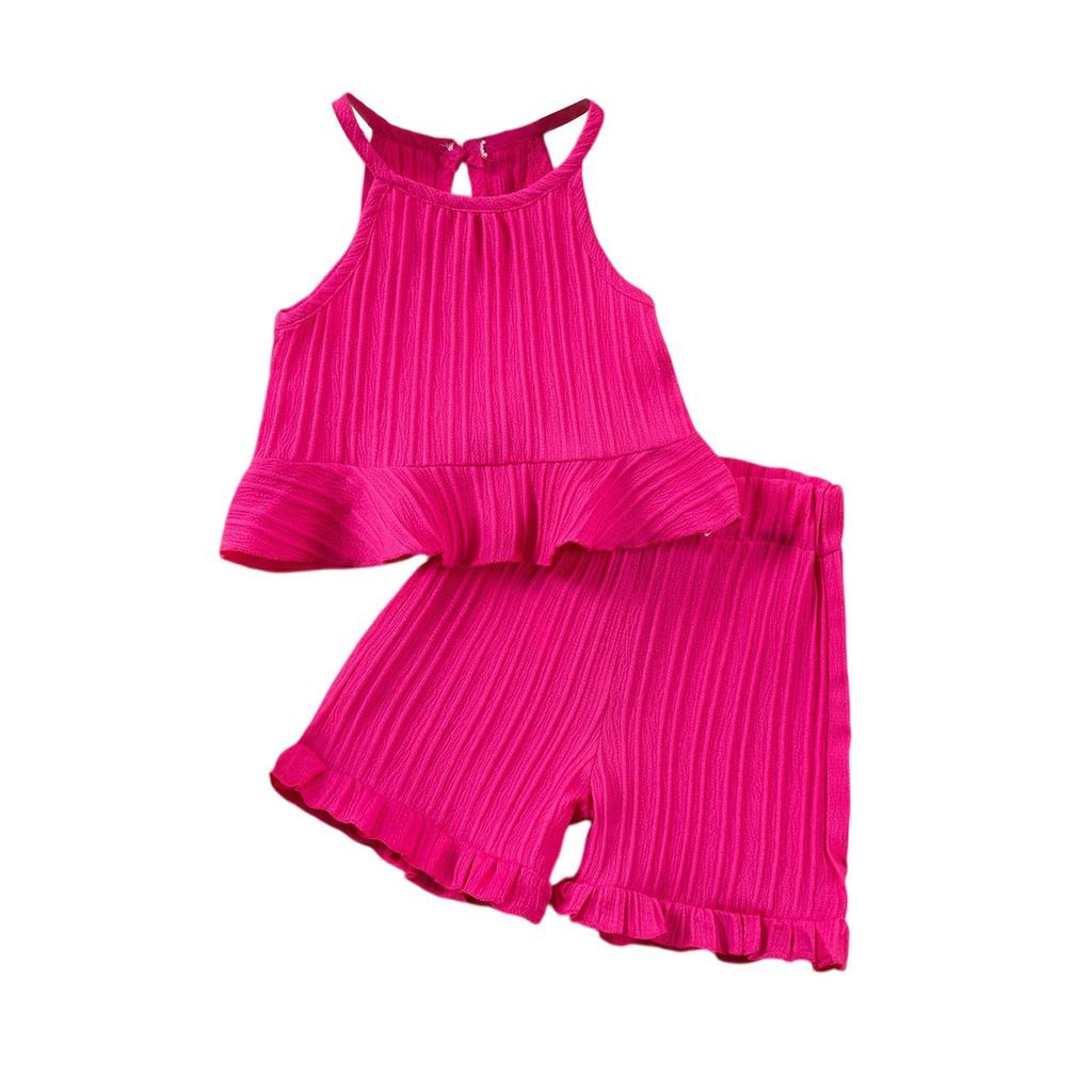 Girls' Off-Shoulder Set - Sleeveless Top & Flounce Shorts