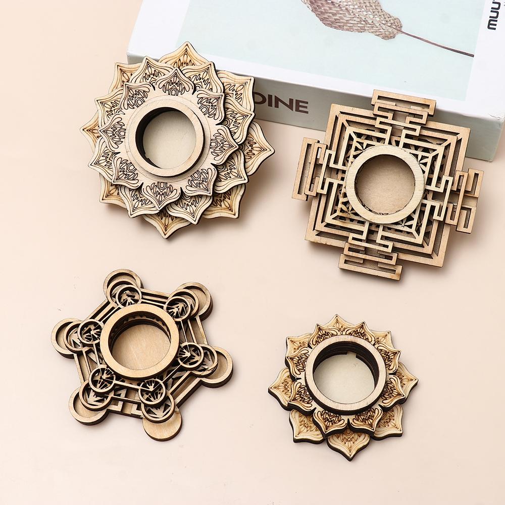 Crafts Lotus Pattern Crystal Carving Crystal Ball Base Wooden Ornaments Meditation Decor Wood Base