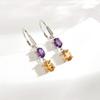 Модный тренд, камень февраля, аметист и цитрин, натуральный драгоценный камень с 925 серебряными серьгами для женщин и девушек, изящные ювелирные украшения в подарок