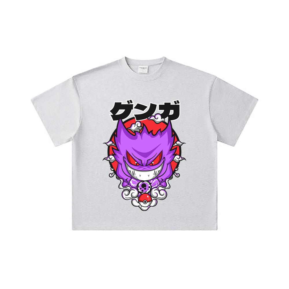 Хлопковая футболка унисекс с принтом Gengar из коллекции Pokemon V10, плотность 260 г/м², двойная пряжа, 32 счет, 100% хлопок