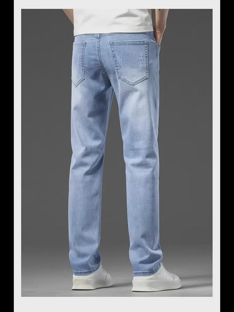 Мужские модные узкие прямые джинсы весна/лето – стильные, эластичные, повседневные длинные брюки