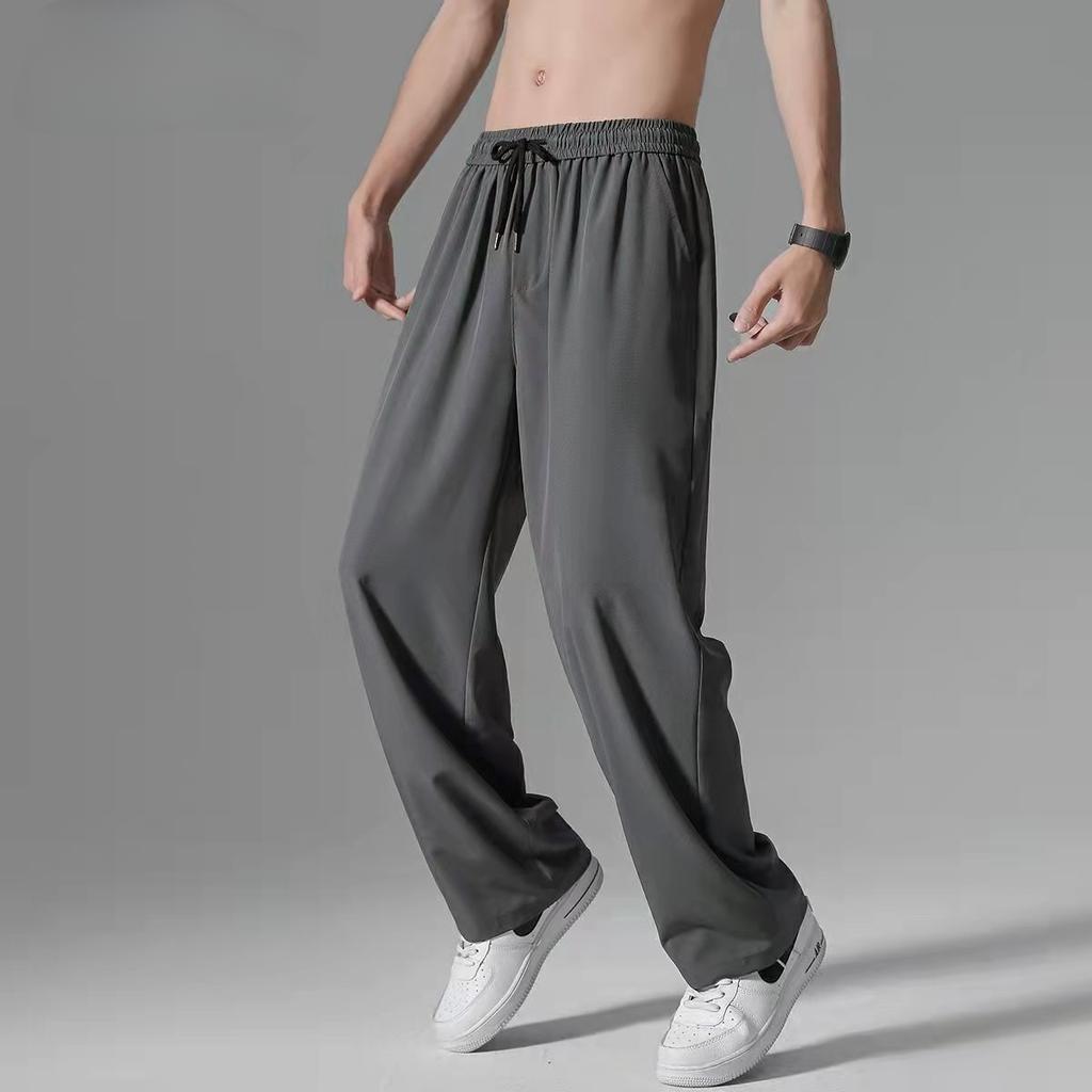 Ледяные брюки мужские летние ультратонкие свободные прямые большие размеры молодежные спортивные быстросохнущие повседневные широкие брюки