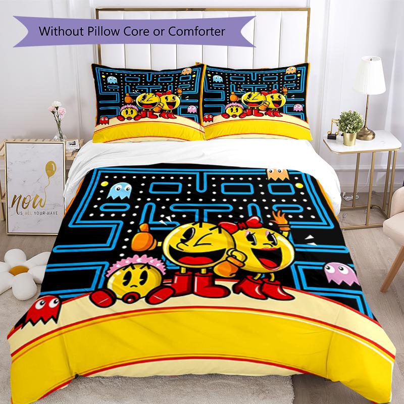 3pcs Pac Man Bedding Set Duvet Cover Closure Includes 1 Duvet Cover & 2 Pillowcases, Soft and Comfortable for All Seasons.