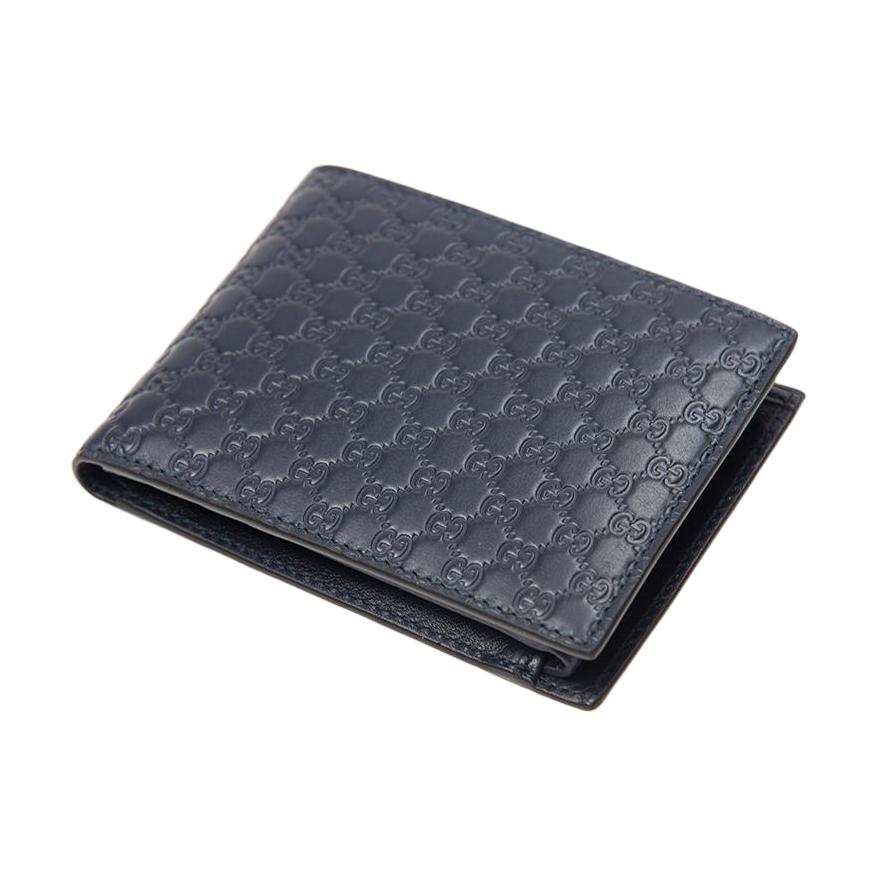 Gucci Monogram Logo Embossed Short Double Fold Leather Wallet Men wallet Dark-Blue 217044-BMJ1N-4009