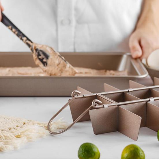 Форма для брауни с разделителями, прямоугольная, из пищевой нержавеющей стали, для шоколадного торта, маффинов, антипригарный противень