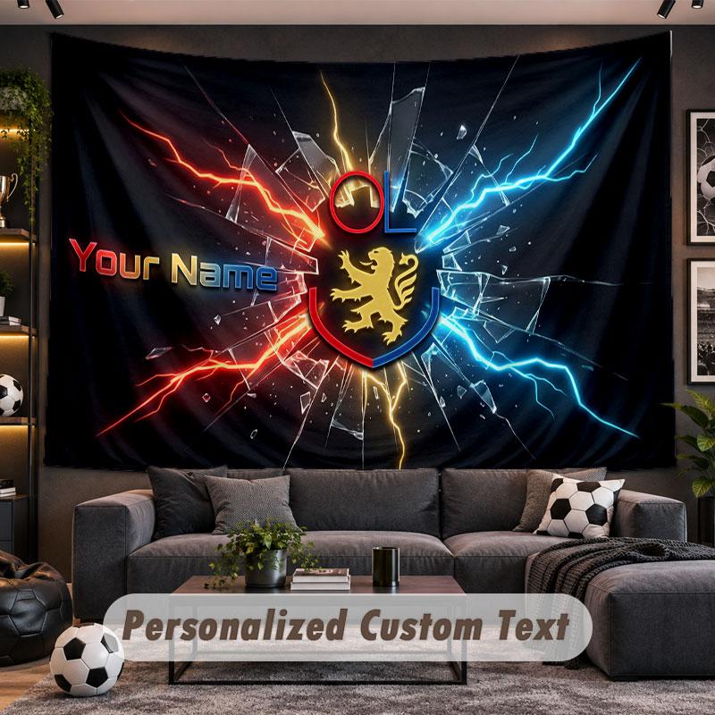 Wall Hanging Tapestry Custom NameLyon FC Pattern Personalized Printed Fabric Wall Decor