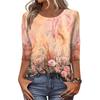 Women's Fashion Casual Round Neck 3/4 Sleeve Loose  Printed T-Shirt Ladies Top