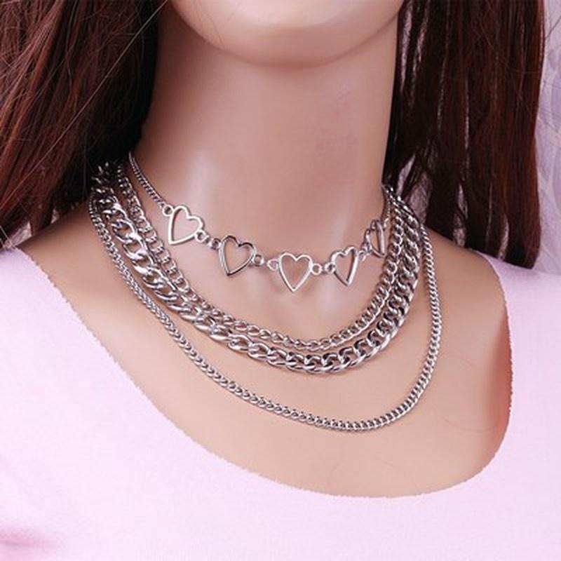 Multi Layer Hollow Heart Choker Necklace for Women Girls Summer Metal Necklaces Party Beach Jewelry Gifts