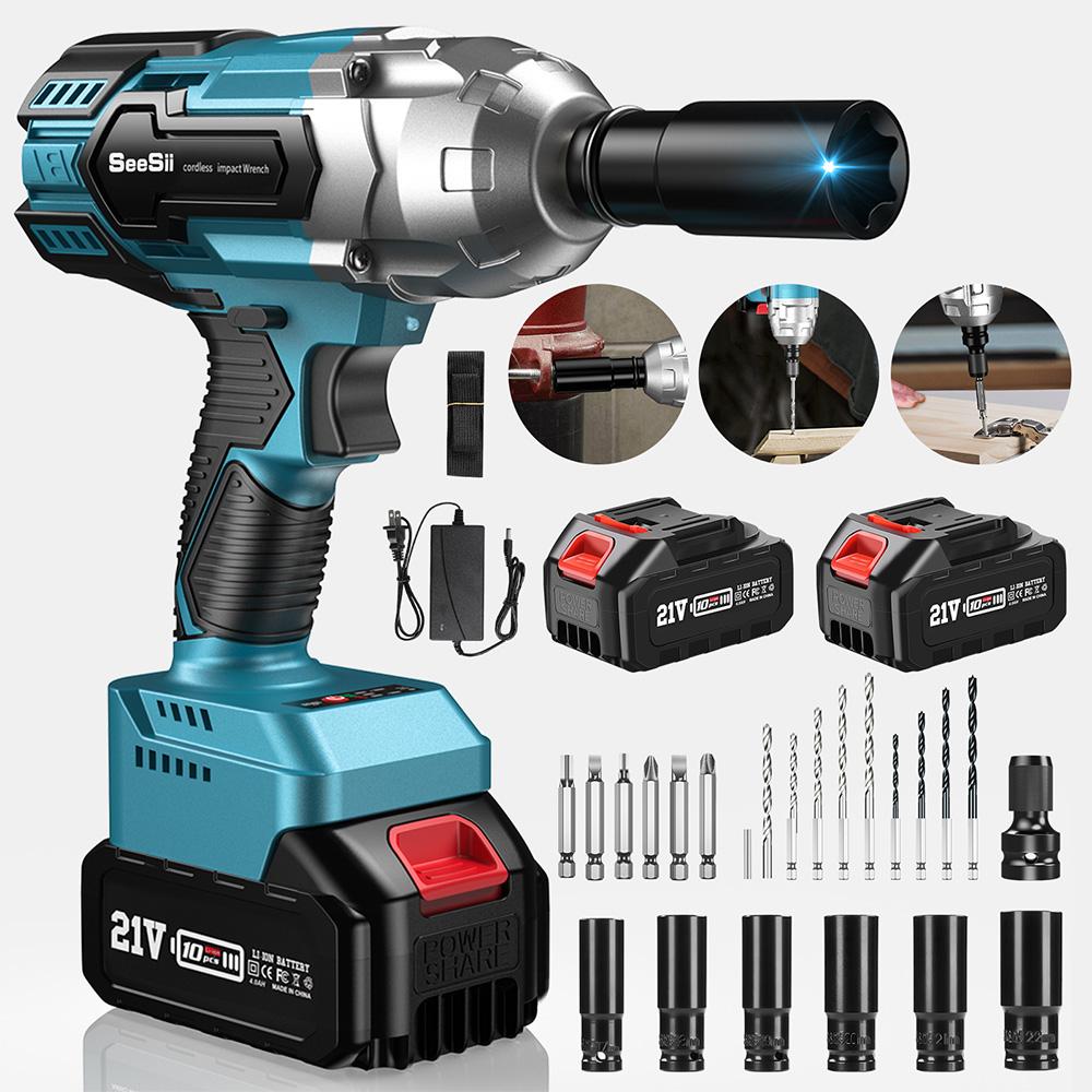 Ударный гайковерт Seesii 650 Н·м, 1/2 дюйма, аккумуляторный электрический гайковерт-шуруповерт, электроинструмент для разборки автомобильных шин, домашний DIY