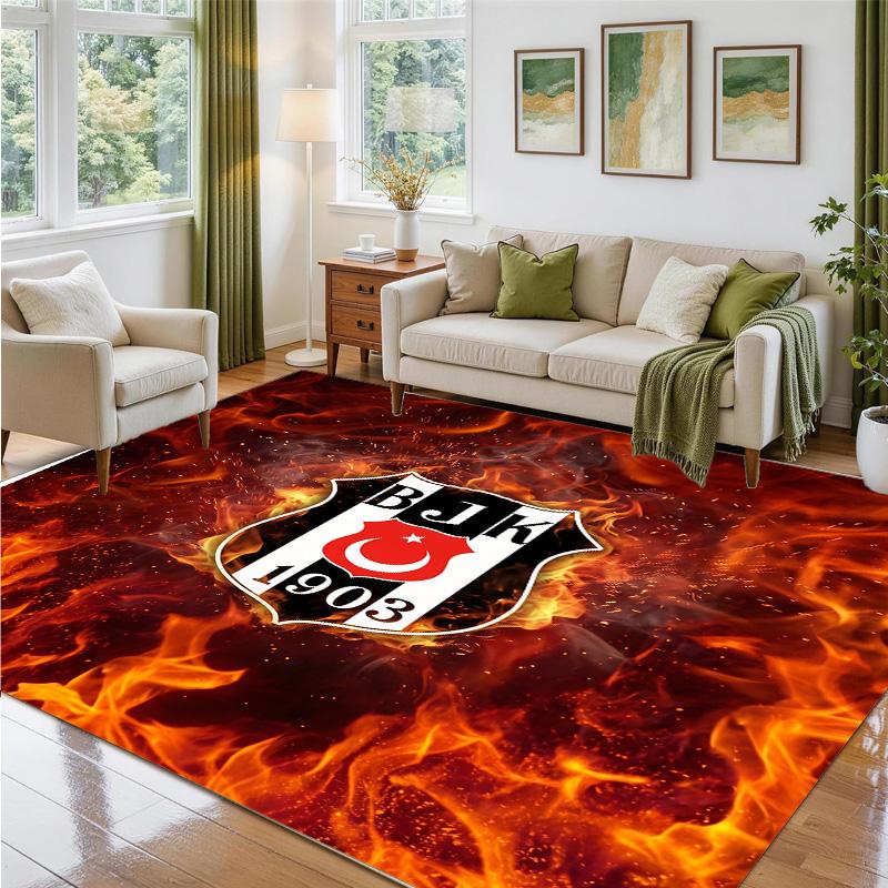 Beşiktaş FC Design Crystal Velvet Rug Soft Decorative Mat for Bedroom Entrance