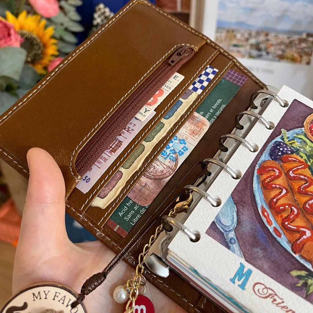 Deep Brown Leather Planner Binder with Removable Notebook and Pocket Diary