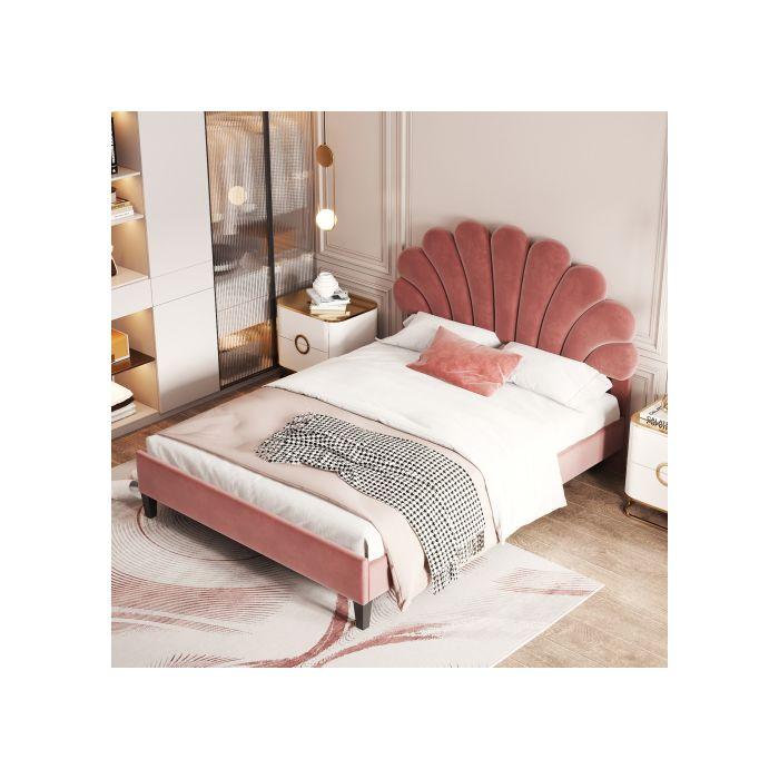 Двуспальная кровать капитоне 140 x 200 см, каркас кровати с цветочным изголовьем и реечным основанием, гостевая кровать цвета сои