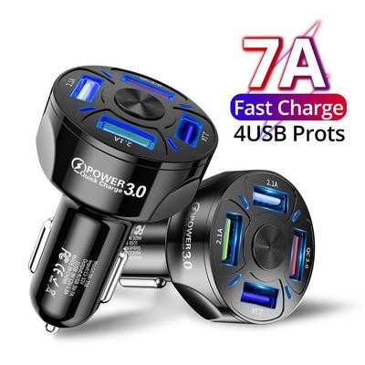 4 порта USB Автомобильная зарядка Мини Быстрая зарядка Для iPhone Android Мобильный телефон Зарядное устройство Адаптер В машине