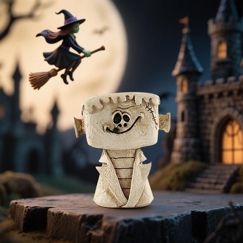Cartoon Pumpkin Ghost Resin Craft Miniature Sculpture Cute Spooky Scene Decor Tabletop Ornament Home Party Halloween