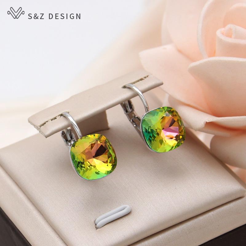 Fashion Square Colorful Crystal Drop Earrings For Women Wedding Rose Gold Color Jewelry Eardrop