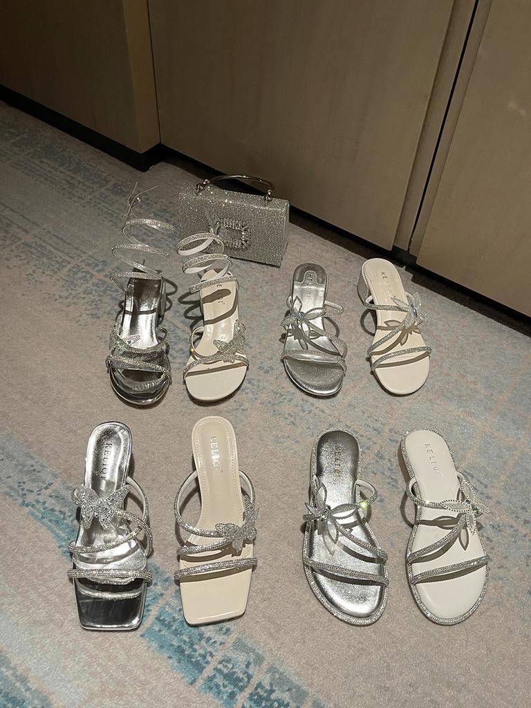 Мода Модные женские туфли-слайды с открытым носком Летние туфли на тонком высоком каблуке Повседневные туфли-лодочки для вечеринок Дамские серебристо-белые туфли для женщин