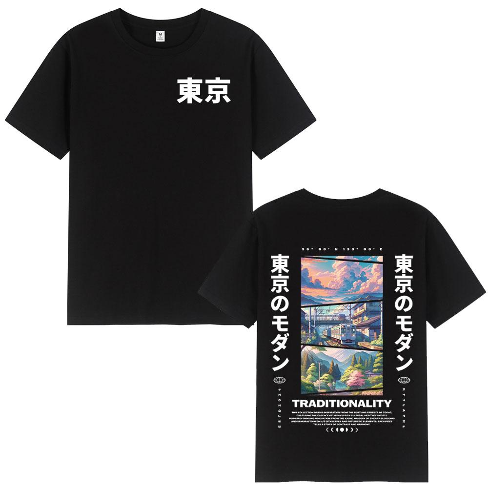 Japanese Tokyo Cherry Blossoms T Shirts Unisex Unisex Clothing Short Sleeve 100 Cotton T Shirt Fashion Harajuku Tshirt Streetwear
