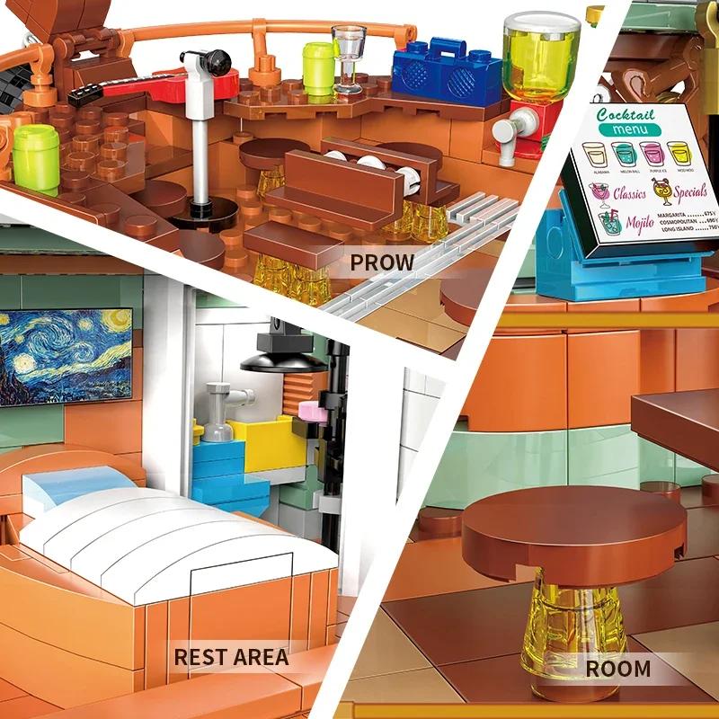 2142PCS Harbour Hotel Building Blocks Fishing Village Hut Fisherman's Wharf Model Bricks Desktop Decoration Toy for Kids Gifts No Box