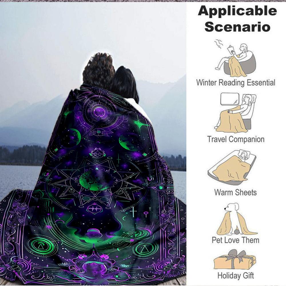 1pc Cosmic Mandala Blanket, Lightweight Flannel Throw Blanket for Sofa, Bed, Travel, Camping, Living Room, Office, Couch063