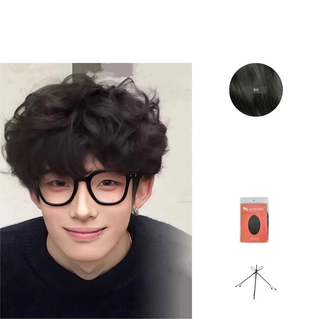 Curly Wool Wig: Youthful, Everyday Men's Short Curly Wig—Fashionable, Voluminous, Natural-Looking Full Wig