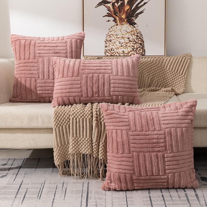 Solid Striped Color Snowflake Velvet Pillowcase Home Decoration Sofa Bedroom