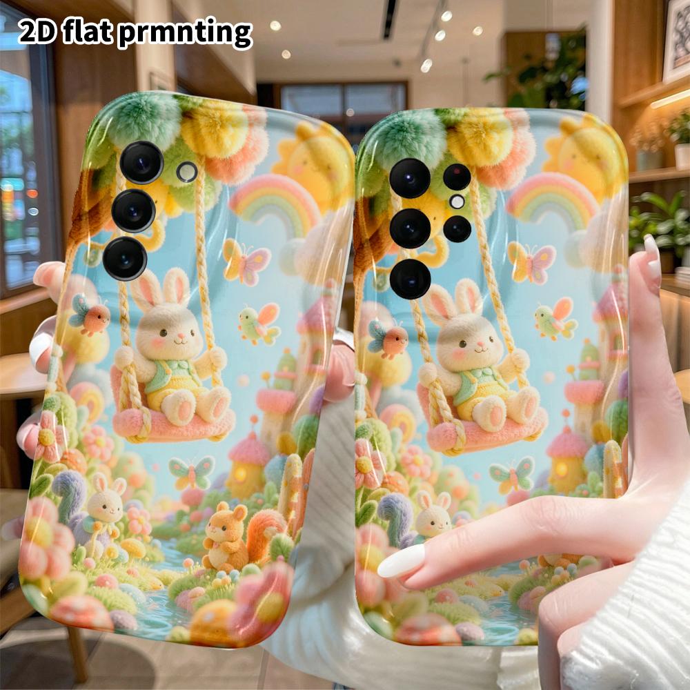 Phone case: 2D flat design suitable for Samsung Galaxy A34 A35 M05 M06 S20 S22 S21 FE Plus 5G protective case, rabbit swinging, perfect Christmas and