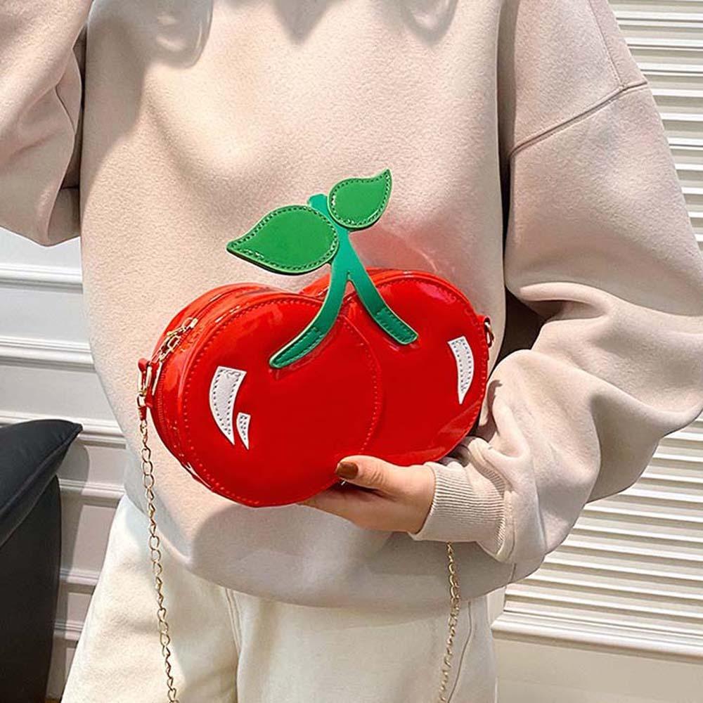 Kawaii Red Fruit Crossbody Bag Large Capacity PU Shoulder Pouch Chain Cherry Shape Bag Vacation