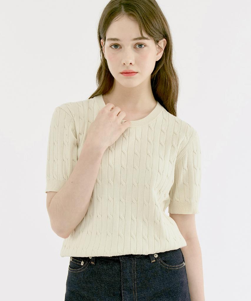 210EDIT Unisex Cable Round Neck Cool Knit [Butter]_Zf2Sw070
