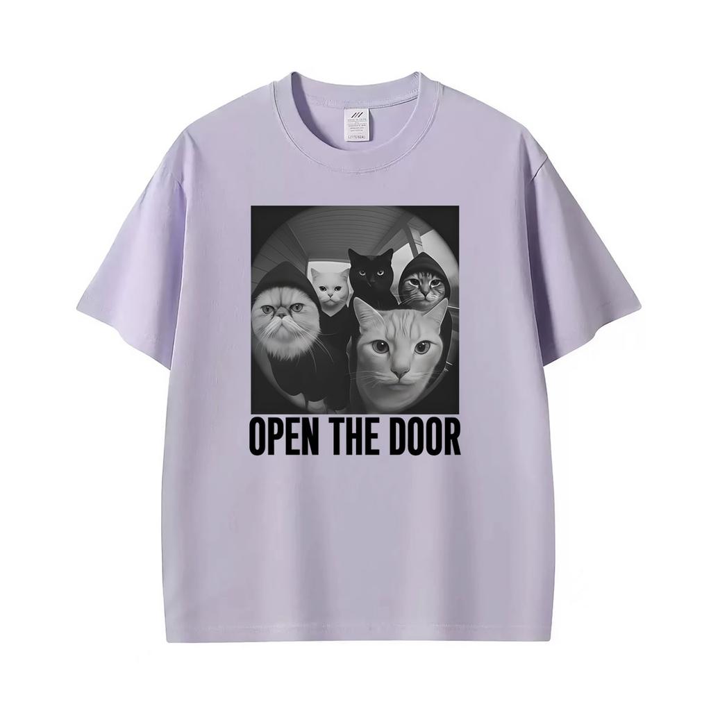 Open The Door Cat Funny Gang Meme Graphic Tee Shirt Unisex Unisex Summer Hot Sale Classic Tshirts Vintage Cotton T Shirt Streetwear