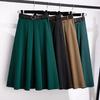 Women Midi Skirt Solid Color High Waist Large Hem Design A-Line Skirt with Belt Soft